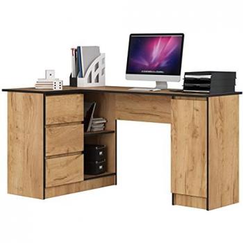 Akord Bureau Angle Gauche – 155 cm, 3 tiroirs, 4 étagères