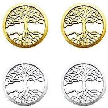 Pendientes en forma de árbol de la vida en plata y oro amarillo