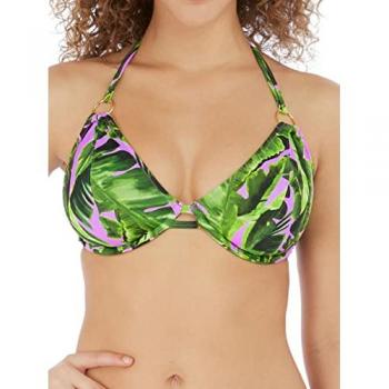 Freya Women’s Green Nylon Jungle Oasis Halter Bikini Top, Size 30E