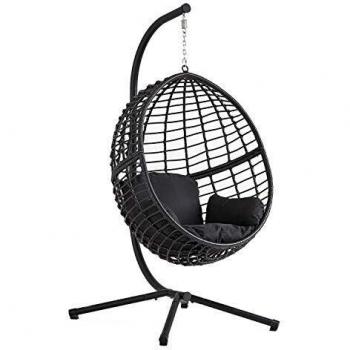 Sedile sospeso in resina intrecciata nera Auroa