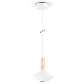 Lámpara Colgante de Acero y Madera GU10 Blanco, Ø17cm
