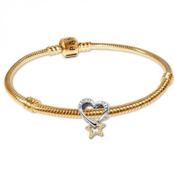 Pandora Charm-Armband Set Glücksstern und Herz Goldfarben