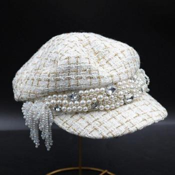 Ladies' Party Hat with Floral Design and Pearls