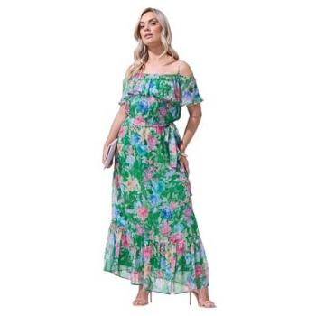 Elegant Green Floral Cold-Shoulder Gown – Women’s, Size 18