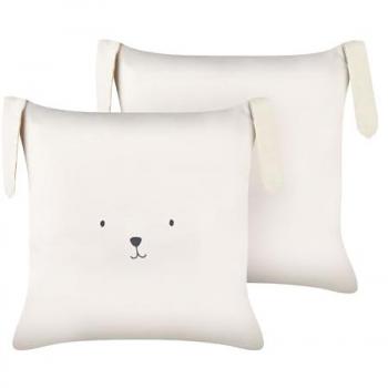 Lote de 2 cojines decorativos infantiles en algodón beige claro con motivo de conejo 45 x 45 cm Coney