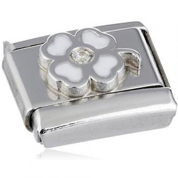 Acciaio Bianco Quadrifoglio Composable con Zirconi