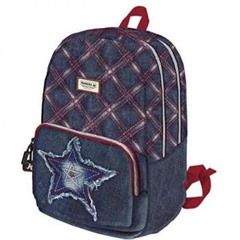 Mochila de tela vaquera cuadros azul