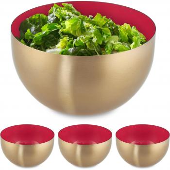 Saladier Inox 1L, Mélangeur Cul de Poule – Lot de 4 – Rouge / Or