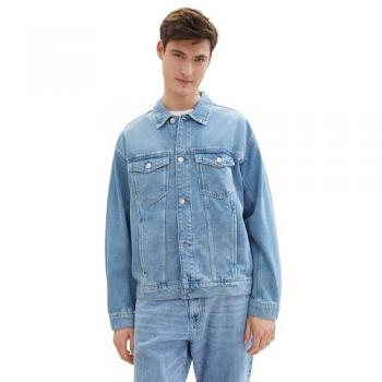 Tom Tailor Herren Relaxed Fit Jeansjacke mit Knopfleiste und Brusttaschen