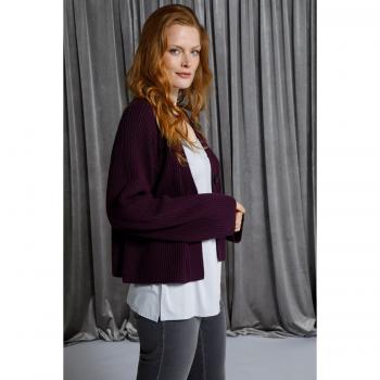 Set cardigan e sciarpa a costine, Donna, Viola, Taglia 60/62, Cotone/Fibre sintetiche