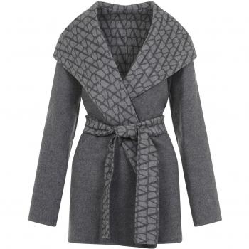 Valentino Belted Grey Wool Blend Reversible Coat | Size S