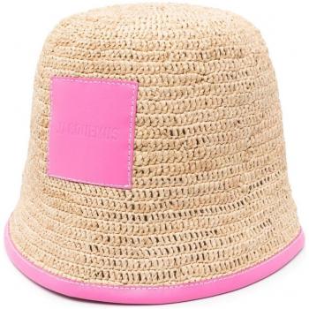 Jacquemus Women's Le Bob Soli Pink Woven Raffia Bucket Hat Size 60