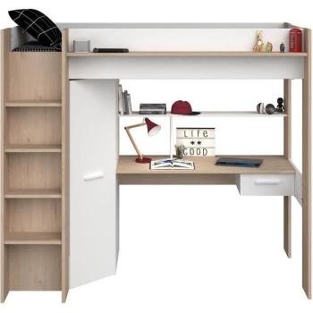 Parisot Hochbett Heavy 2 mit integriertem Kleiderschrank und Schreibtisch, Eiche weiß