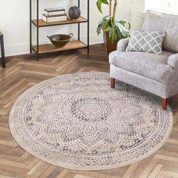 Teppich CARPET CITY Art 1652, grau, H:7mm Ø:200cm, Polypropylen, Kurzflor, Ornamenten-Muster, Boho & Mandala Stil