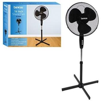 Benross 43830 16 Portable Stand Fan with 3-Speed, Oscillate & Tilt, Safe Mesh Cover, 50W, Black