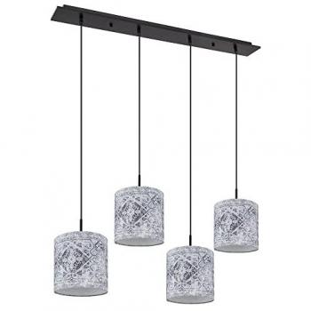 Hängeleuchte Pendellampe Wohnzimmerleuchte Esszimmerlampe, 4 Flammig, Muster Textilschirme, Metall schwarz grau, H 150 cm