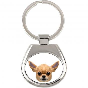 Breloc geometrico Chihuahua a pelo corto con immagine e testo Art-Dog