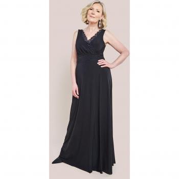 Goddiva Black Diamante & Scalloped Lace Neck Maxi Dress
