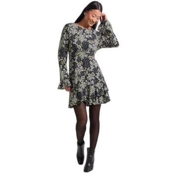 Dorothy Perkins Women's Petite Black Floral Frill Sleeve Mini Dress (Size 18)