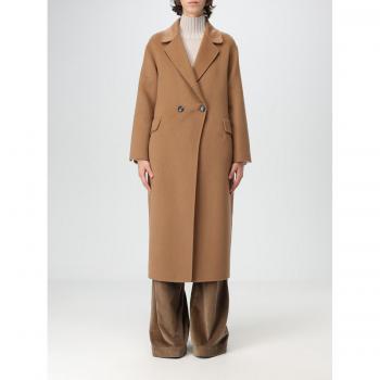 Camel-Colored Hanita Women's Coat – Double-Breasted, Medium (Size 44)