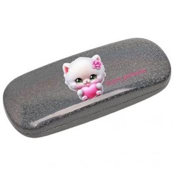 Étui à lunettes noir avec paillettes motif chat cœur personnalisable