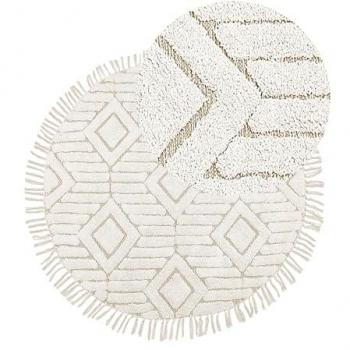 Fringe Pattern Beige Cotton Round Rug Ø 140 cm