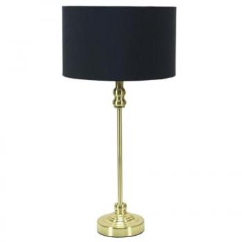 Maggie Brushed Gold Metal Candlestick Table Lamp with Black Drum Shade