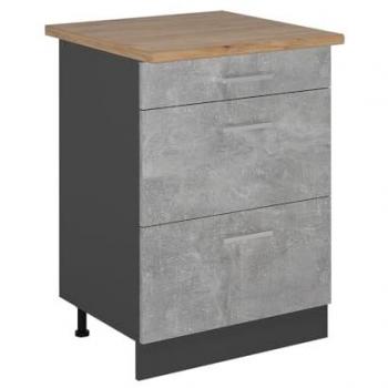 Meuble Cuisine R-Line, 60cm, Tiroirs, Béton, Chêne Pâle, Vicco