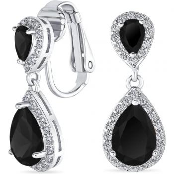 CZ Halo Dangle Drop Brautohrringe – Schwarzes Messing