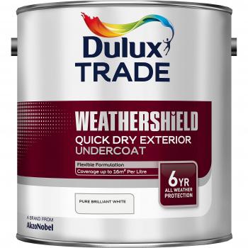 Dulux Trade Weathershield Fast Drying Undercoat Exterior Paint, Pure Brilliant White, 2.5 Litre