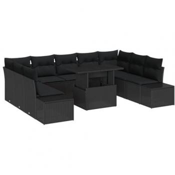 Conjunto Sofá de Jardín 10 pcs Negro Poliratan Vidaxl