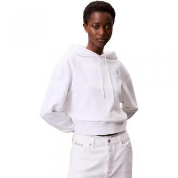 Calvin Klein Jeans Klassisches Kapuzensweatshirt LS ARCHIVE – Damen, 86% Baumwolle / 14% Polyester – Gr. XXL (46) – Brilliantweiß