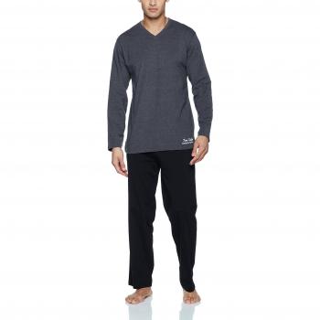 Tom Tailor Underwear Herren Pyjama Set, V-Ausschnitt, Offen Grau, Größe 56/XXL