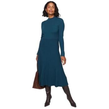 Button-Front Teal Midaxi Knit Dress, Pleated Hem – Women's Medium