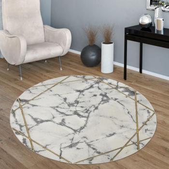 Paco Home tapis gris marbré or, 160 cm ronds, design unique