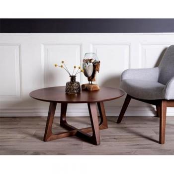 Table basse ronde contemporaine bois plaqué noyer