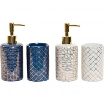 Set di Accessori per il Bagno DKD Home Decor Bianco Oro 8 x 7 x 17,5 cm