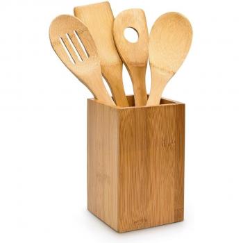 Relaxdays Kit de 4 Cucharas de Cocina en Bambú con Estuche