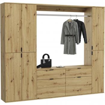 Garderoben‑Komplettset Trondheim 212 cm – 2x Schrank, 1x Kommode, 1x Stange + Bodenablage