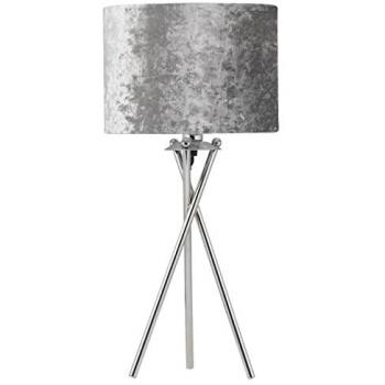 Triple‑Arm Chrome Table Lamp in Silver with Grey Velvet Cover