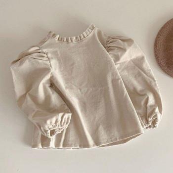 HoneyCherry Baby Girl Shirt – Lace Collar, Corduroy Bottoming