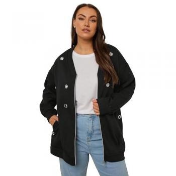Yours Eyelet Zip‑Through Jacket in Black – Women’s 22-24