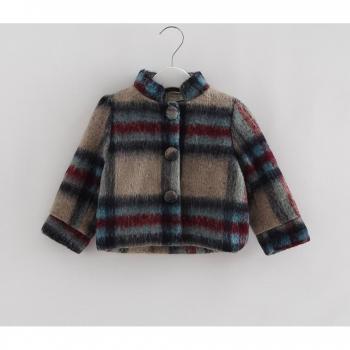 Girls' Casual Woolen Plaid Coat