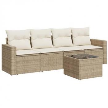 VidaXL Garten-Sofagarnitur 5-tlg. Beige Poly Rattan mit Kissen