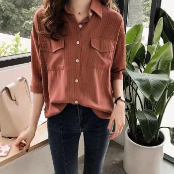 Vrouwen Tuniek Blouse met Revers en Halve Mouwen