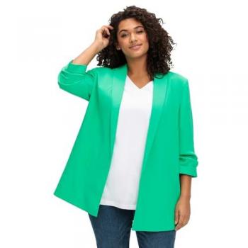 Blazer SHEEGO Langer Blazer – Schalkragen, geraffter 3/4‑Arm, Blattgrün, Gr. 54