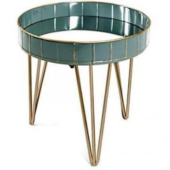 Table d'appoint Déco HAKU en miroir doré-gris-bleu, Ø 41 cm
