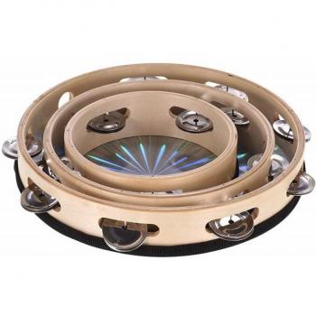 Wooden Radiant Tambourine with Single Row Jingles
