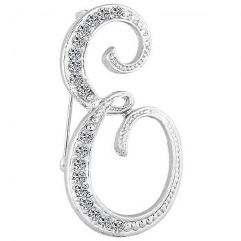 Broche de Moda con Letras Inglesas y Diamantes de Imitación Plata E