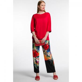 Top Donna Viscosa/Poliestere Scollo a Barca Rosso Taglia 60/62